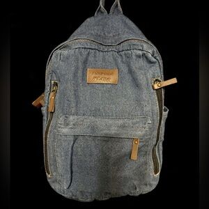 Denim-Style Gray-Blue Unisex  Backpack with Tan Accents